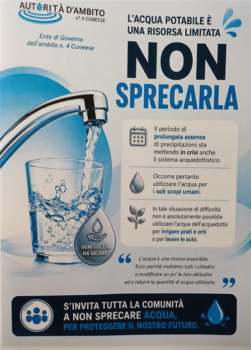 Uso razionale della risorsa idrica disponibile da pubblico acquedotto per la prevenzione di situazioni di criticità nell'erogazione del Servizio Idropotabile